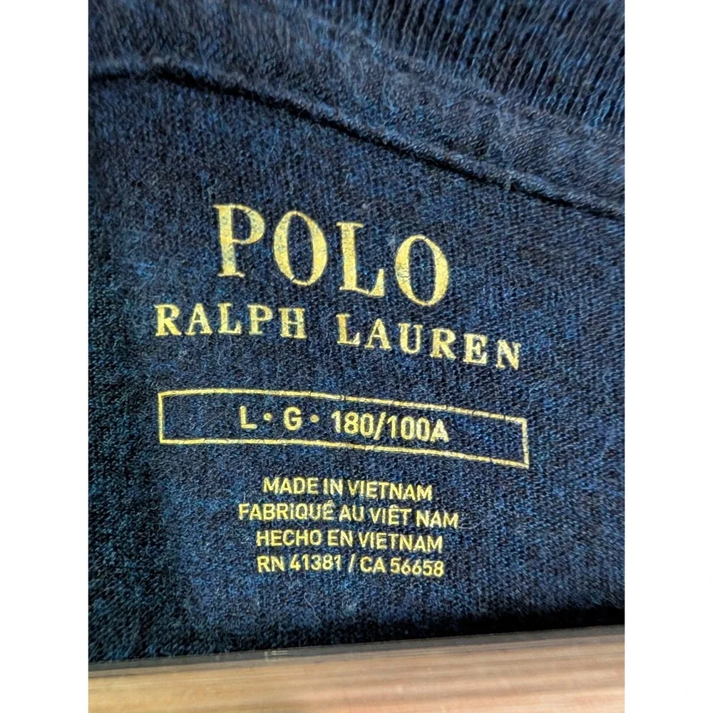 Polo Ralph Lauren Mens L Heather Navy V-Neck T-Shirt Pony Logo Minimalist Preppy